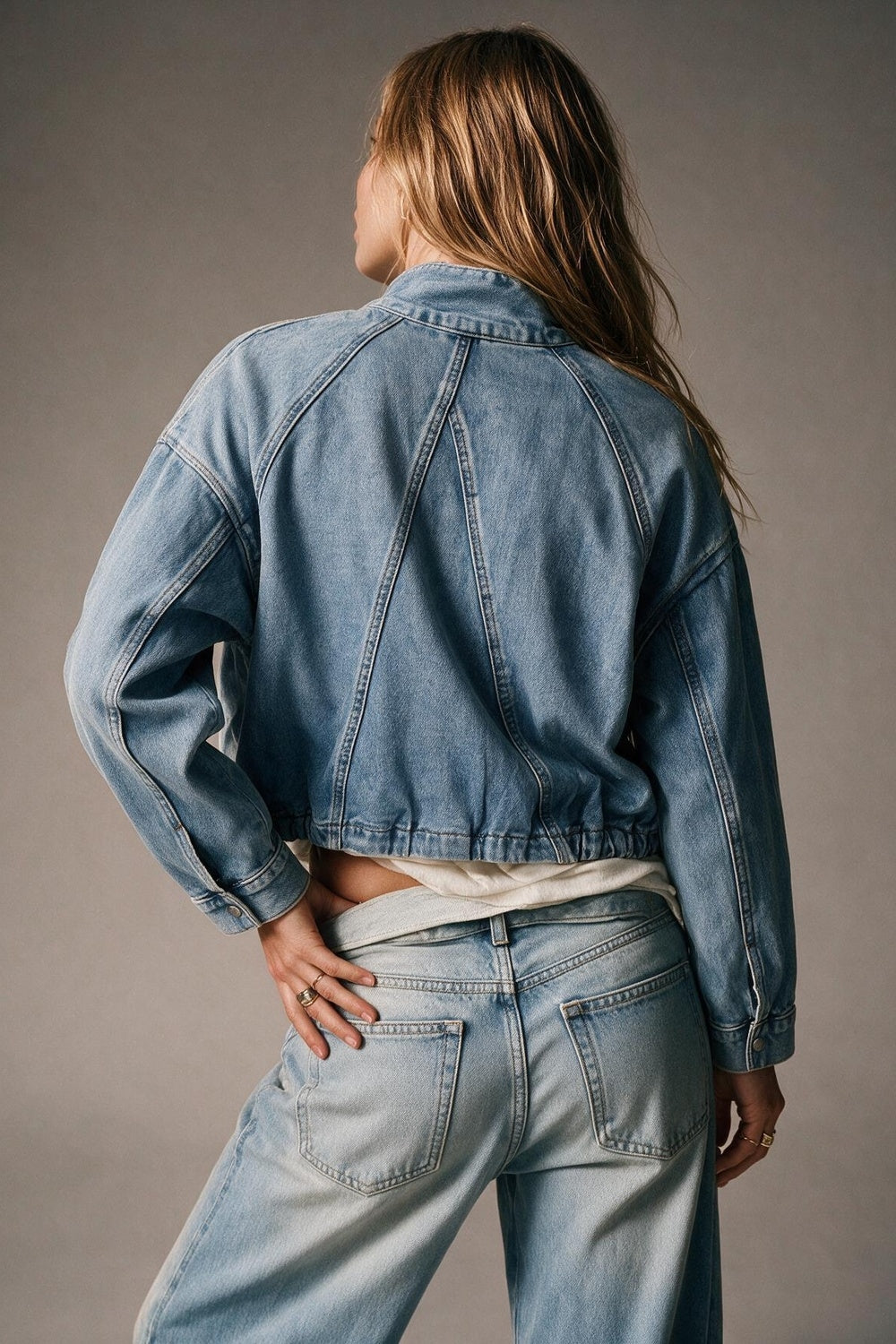 Light Wash Stand Collar Cropped Denim vintage Jacket - blazer
