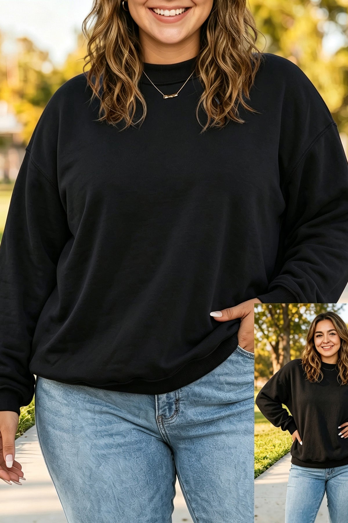 Exposed Seam Detail Reversible Double Wear Plus Size Sweatshirt Black 65%Polyester+35%Cotton - Plus Size/Plus Size Sweatshirts & Hoodies