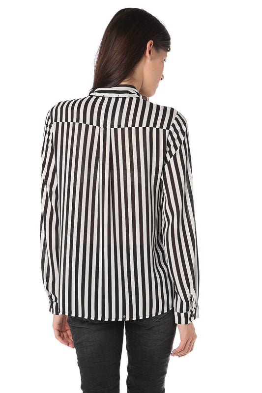 Striped tie front chifon long sleeve shirt - Shirts
