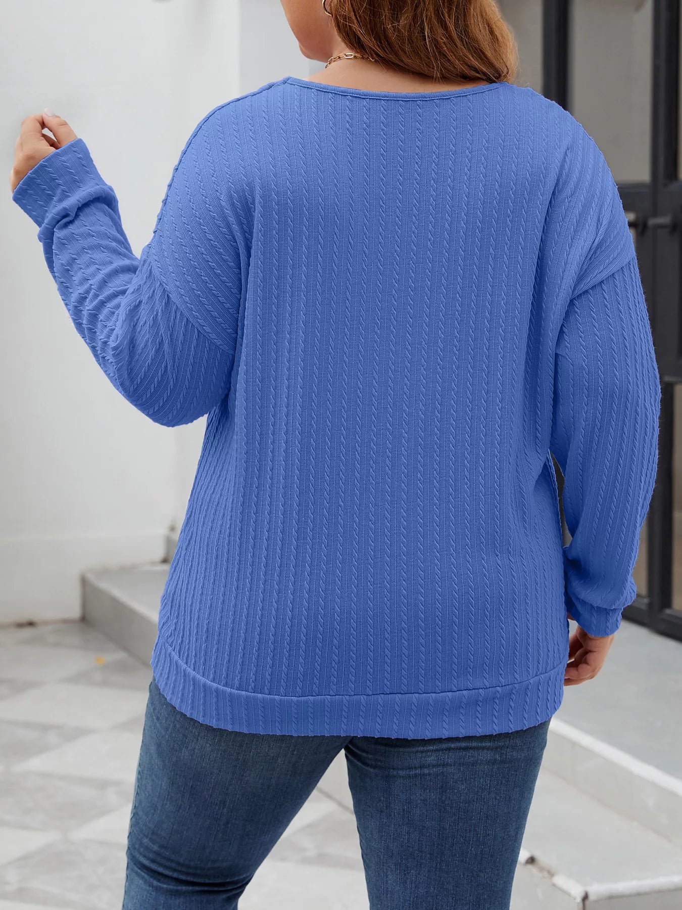 Plus Size V-Neck Dropped Shoulder Blouse -