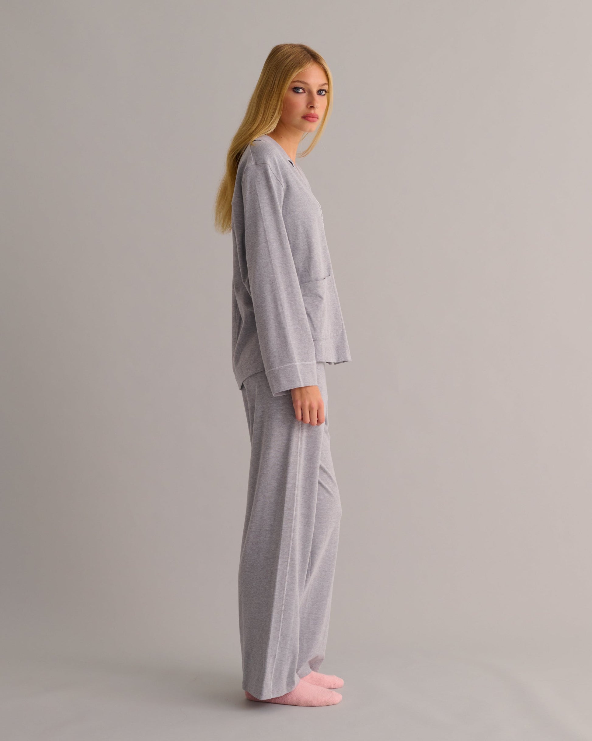 Soft Grey Marl Modal Cotton Pyjama Set -