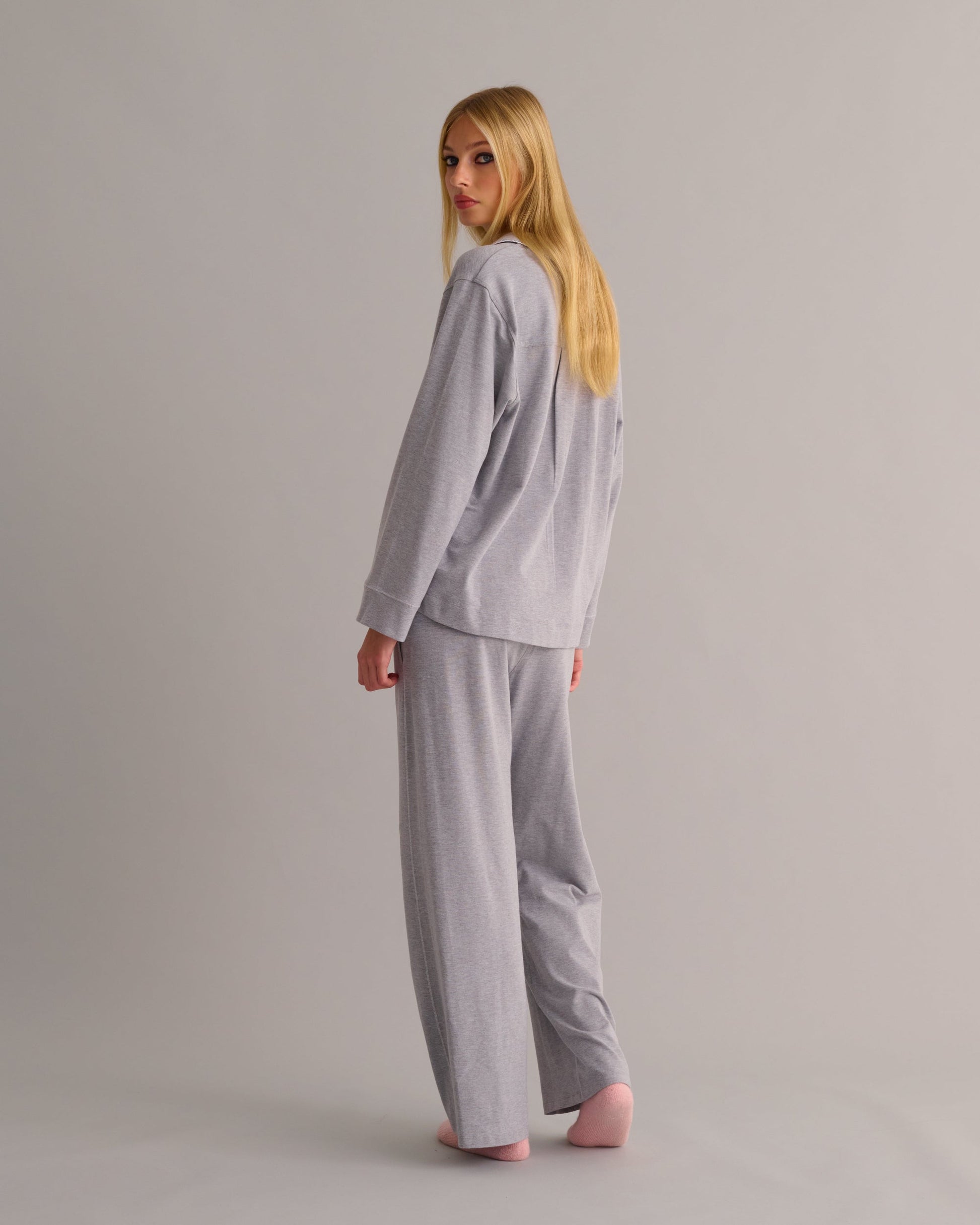 Soft Grey Marl Modal Cotton Pyjama Set -