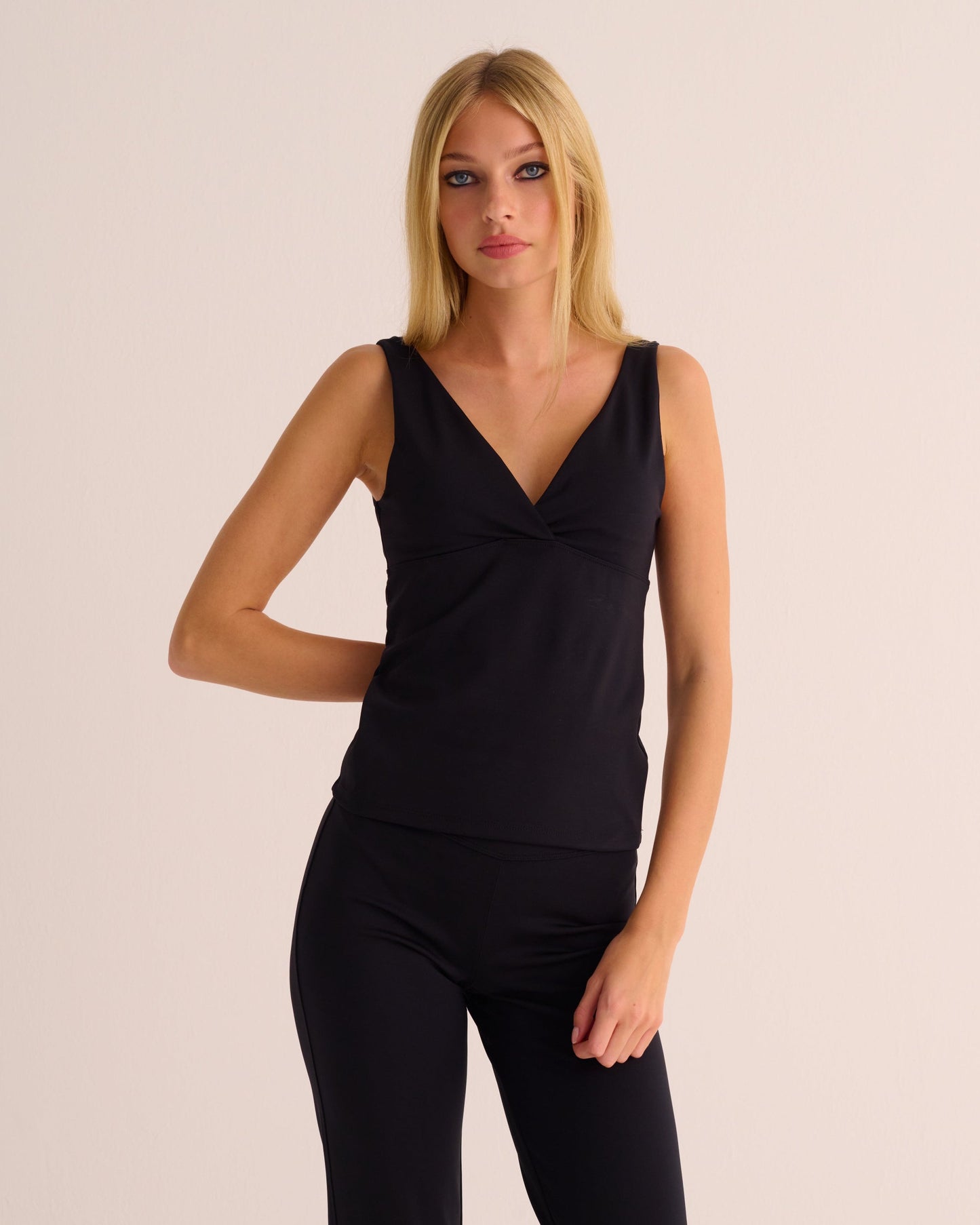 Black Soft-sculpt Stretch Wrap Top -