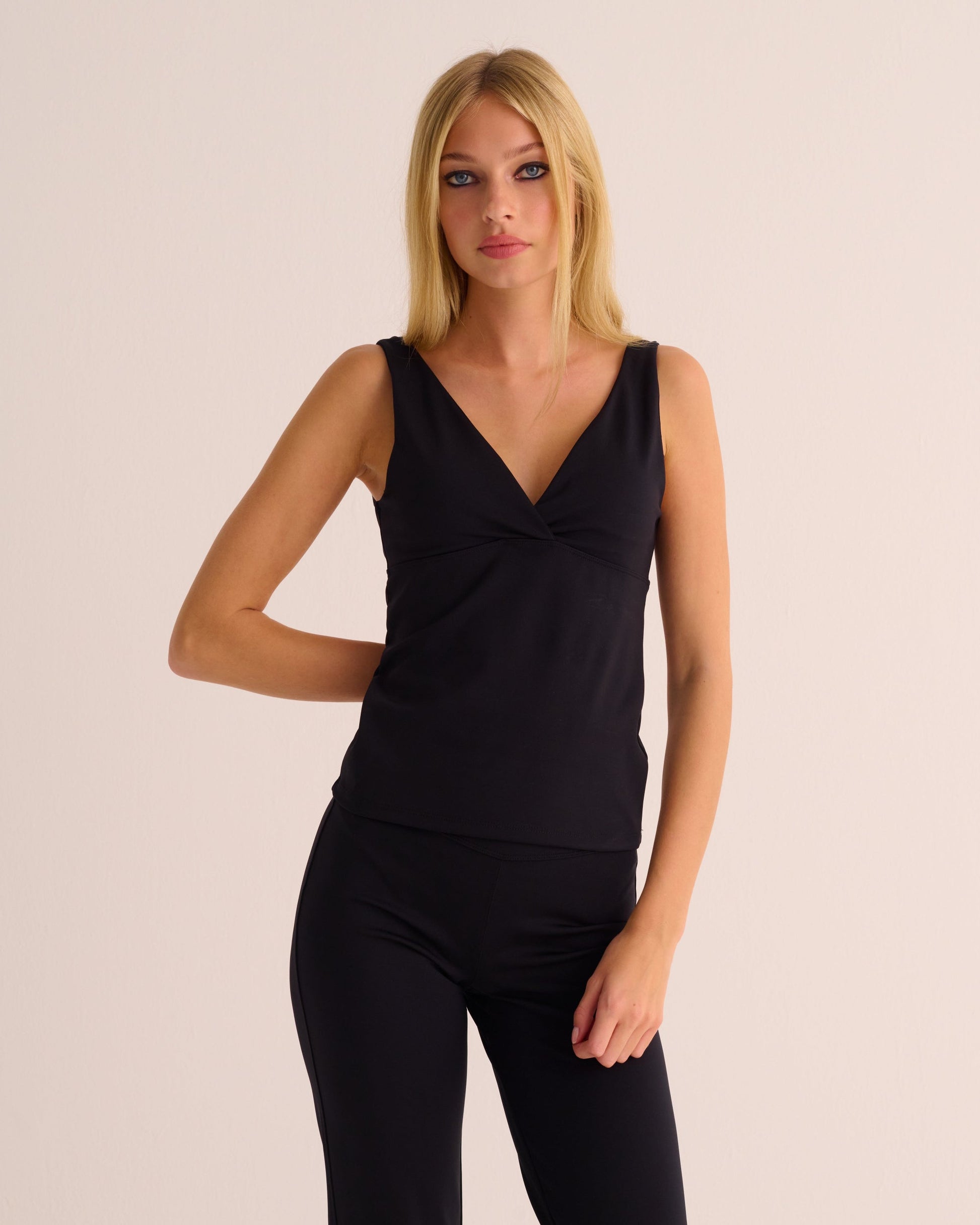 Black Soft-sculpt Stretch Wrap Top -