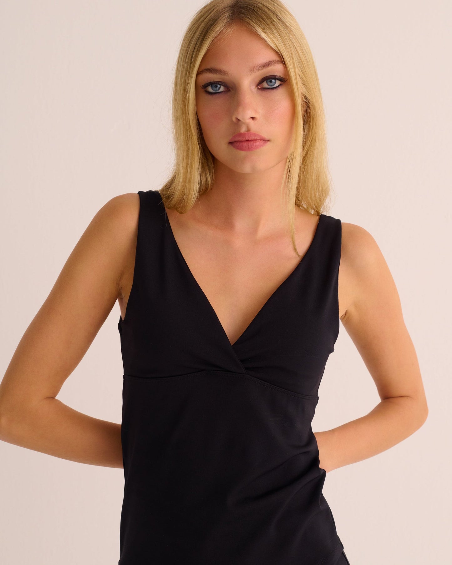 Black Soft-sculpt Stretch Wrap Top -
