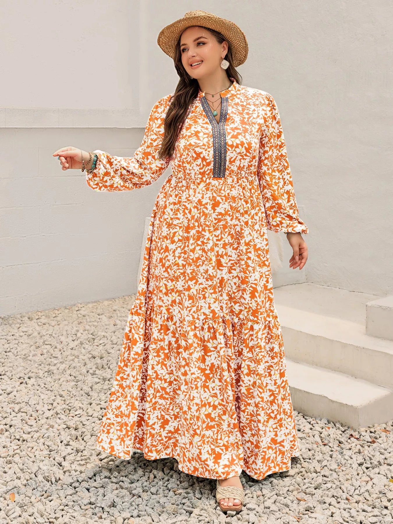 Plus Size Boho Floral Print Maxi Dress -