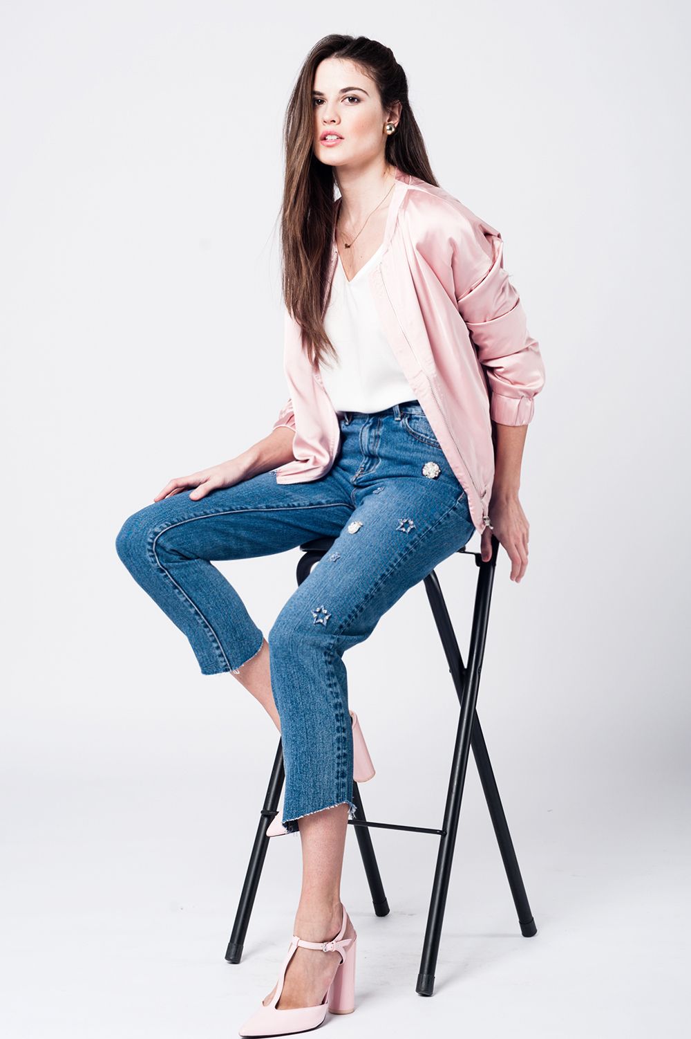 Mom jeans with embroidered stars - Denim