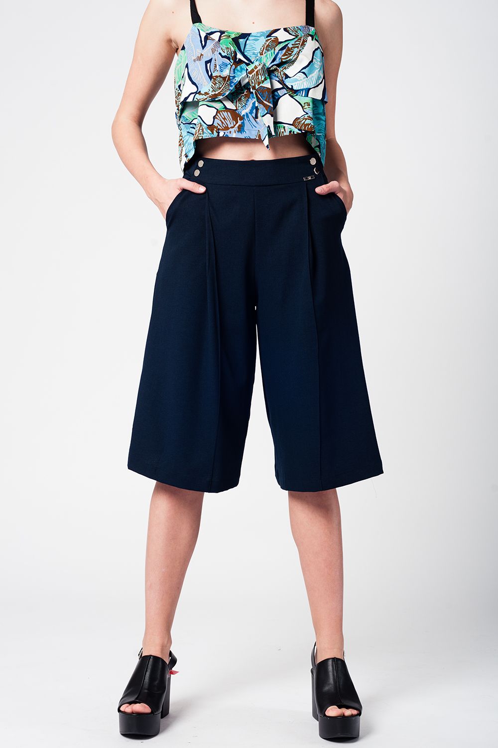 Blue navy pants skirt with silver buttons
