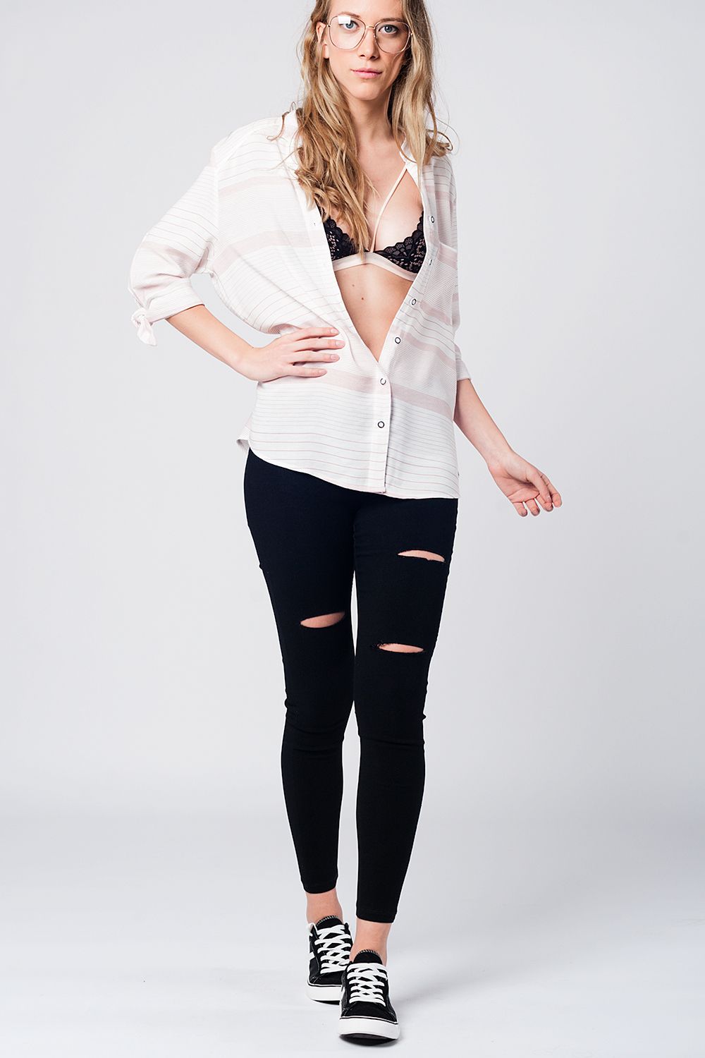 Pink stripe shirt with tie sleeves - Shirts