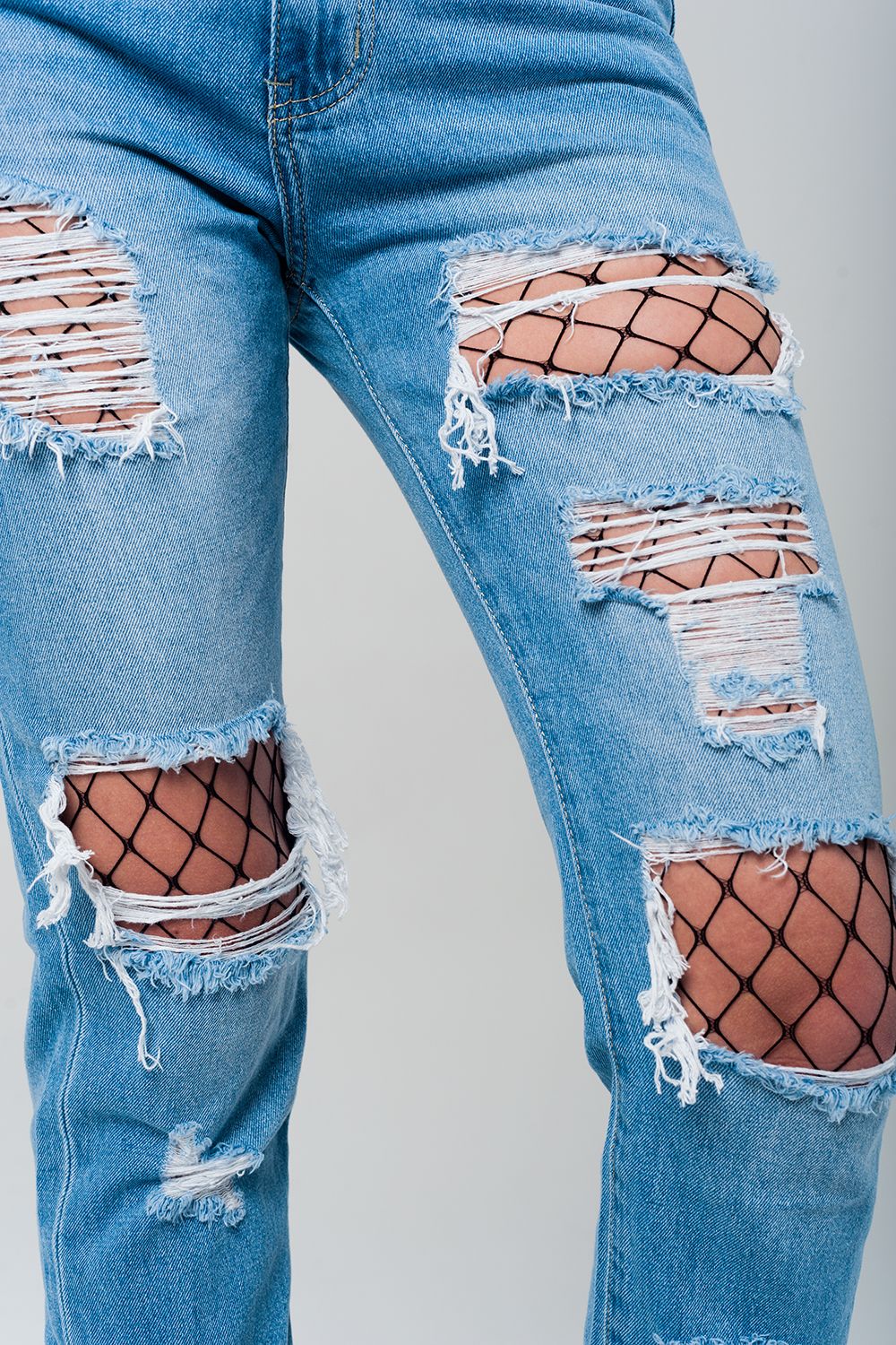 Ripped mom jeans with fishnet tights - Denim