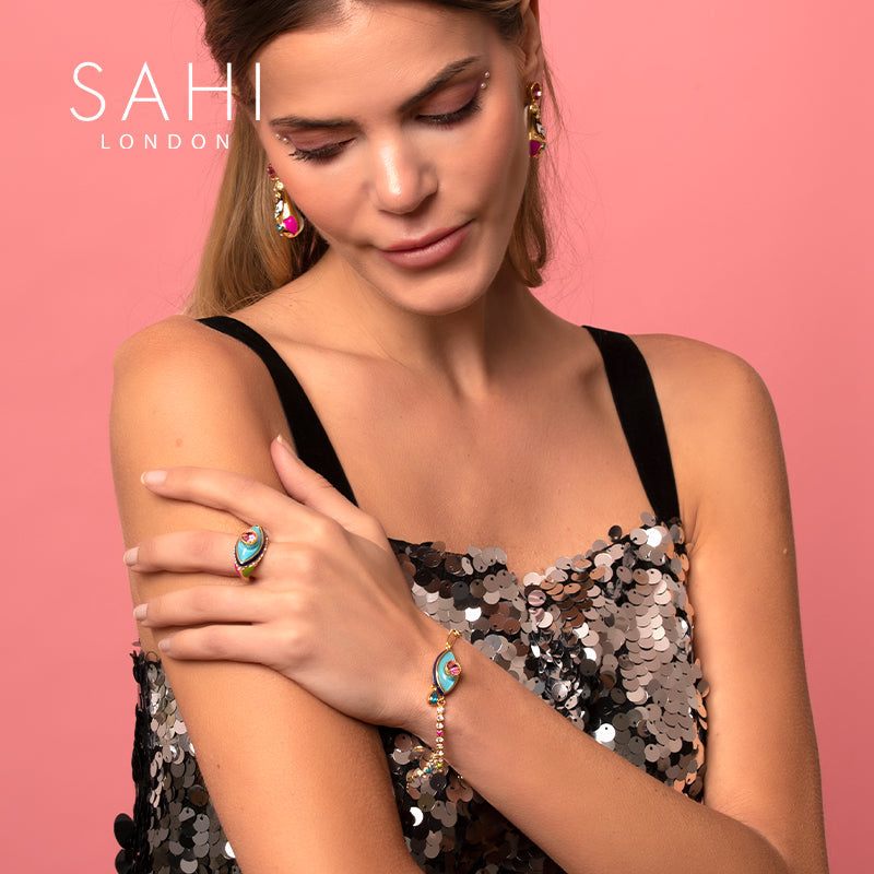 Love Affair Enamel Teardrop Chain & Link Bracelet - BRACELET