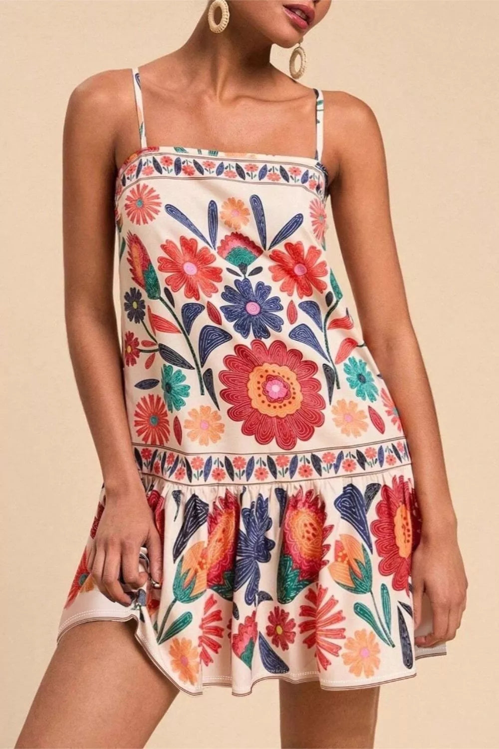 Plus Size Floral Print Sleeveless Mini Dress Floral - Dresses