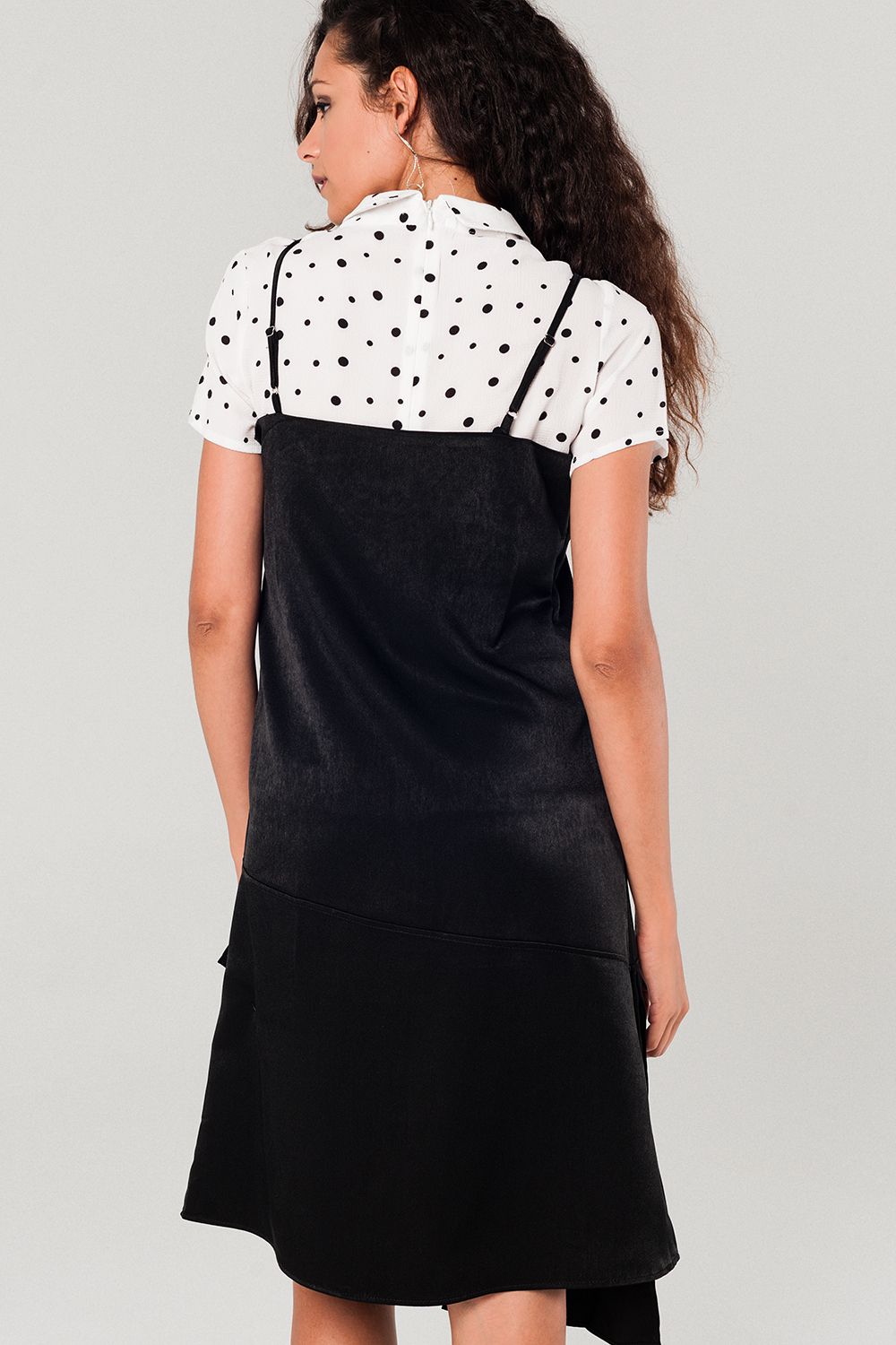 Asymmetric hem slip dress in black - dress