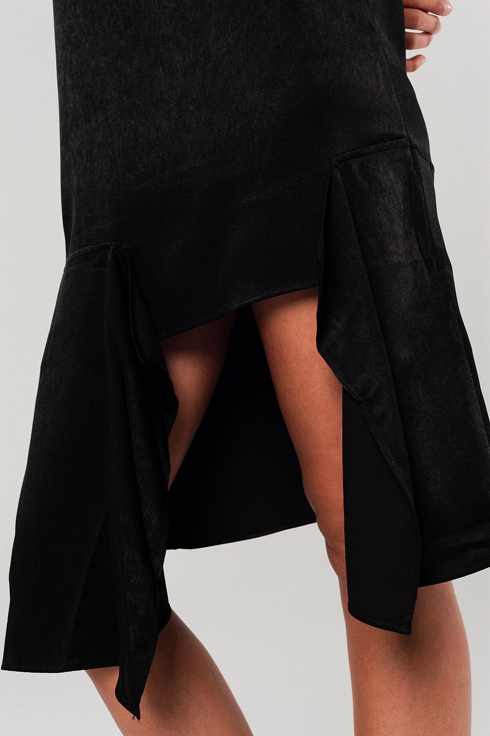 Asymmetric hem slip dress in black - dress
