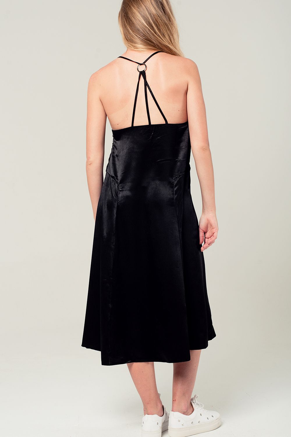 Satin midi dress with back detail in black - dress
