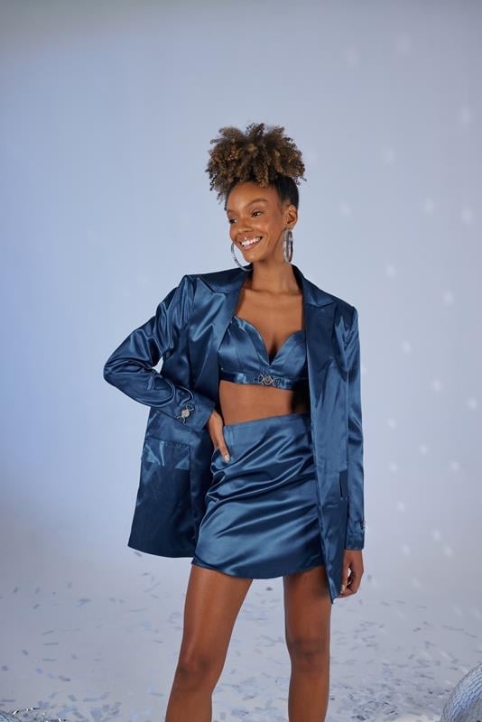 Fancy Navy Blue Satin Blazer Jacket - Jackets & Blazers