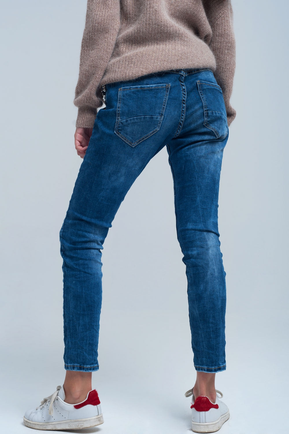 Blue boyfriend jeans with pearls - Denim