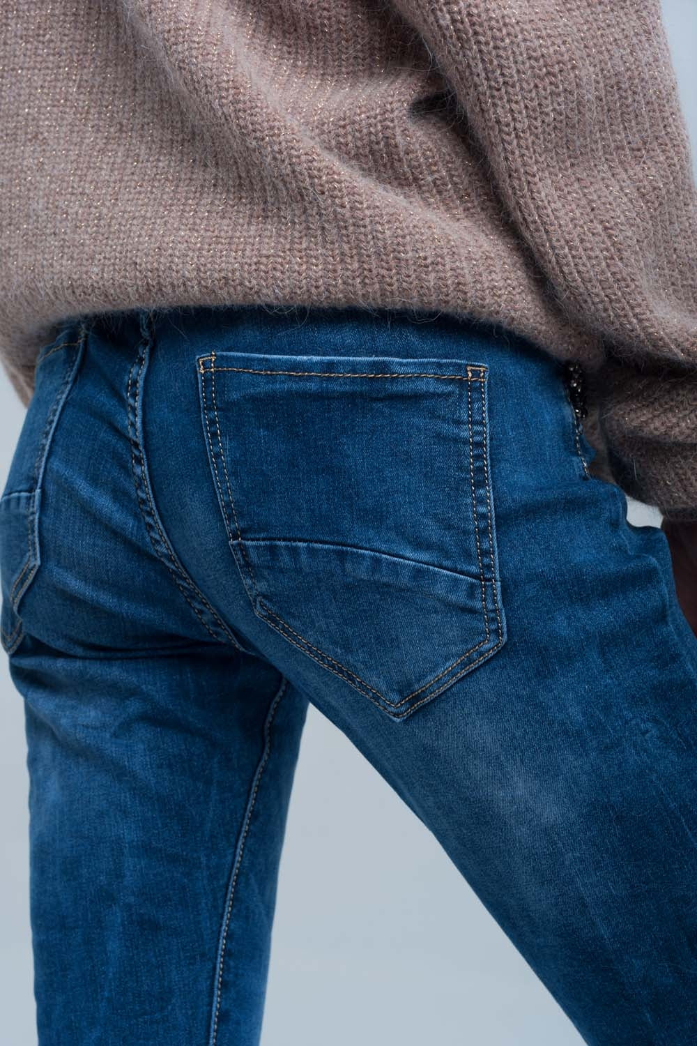Blue boyfriend jeans with pearls - Denim