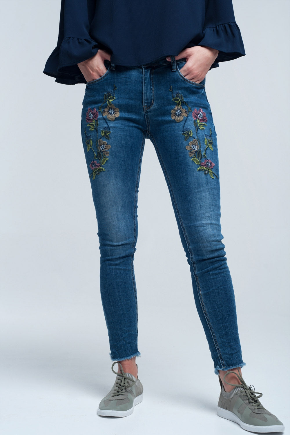 Blue skinny jean with embroideries - Denim