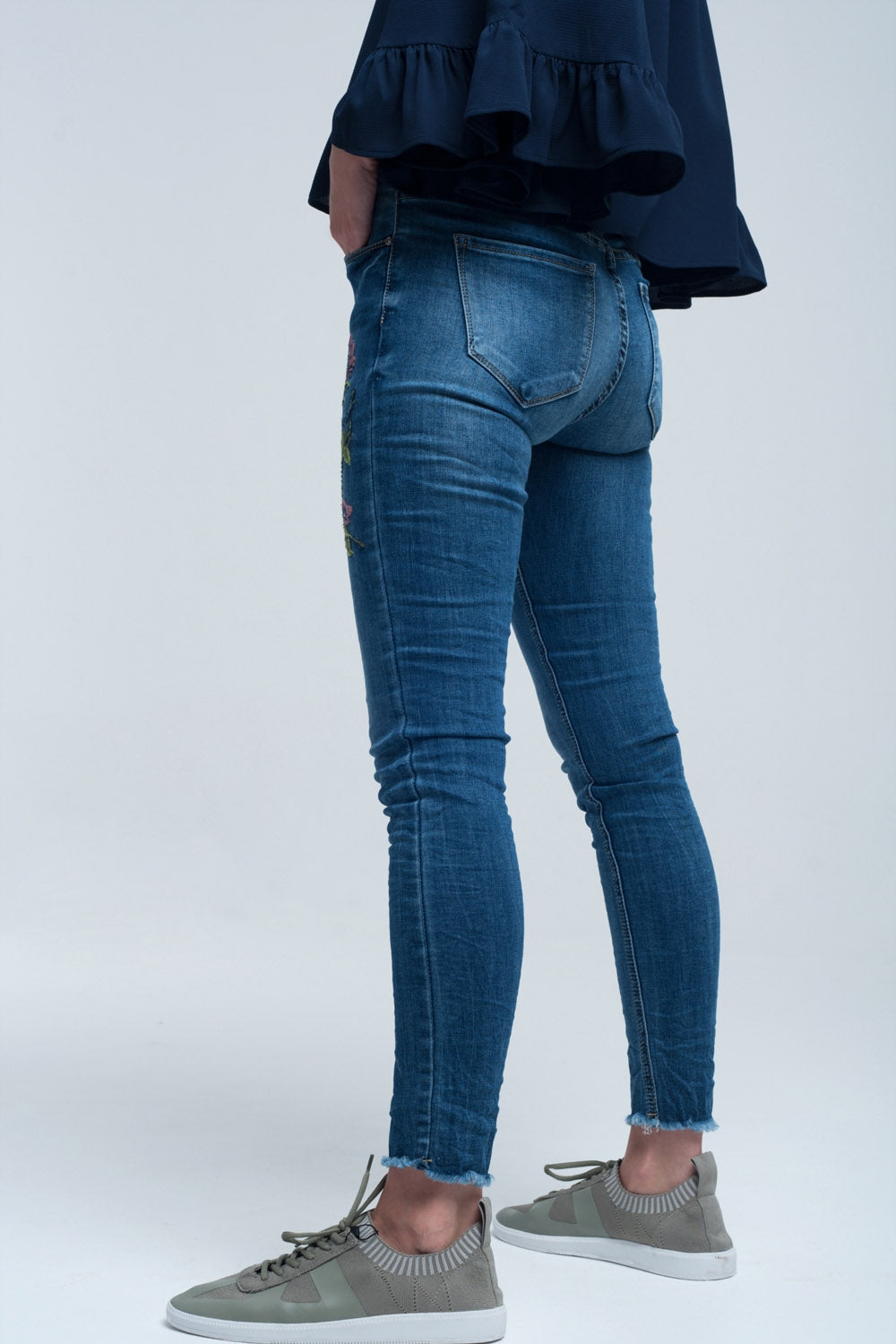 Blue skinny jean with embroideries - Denim