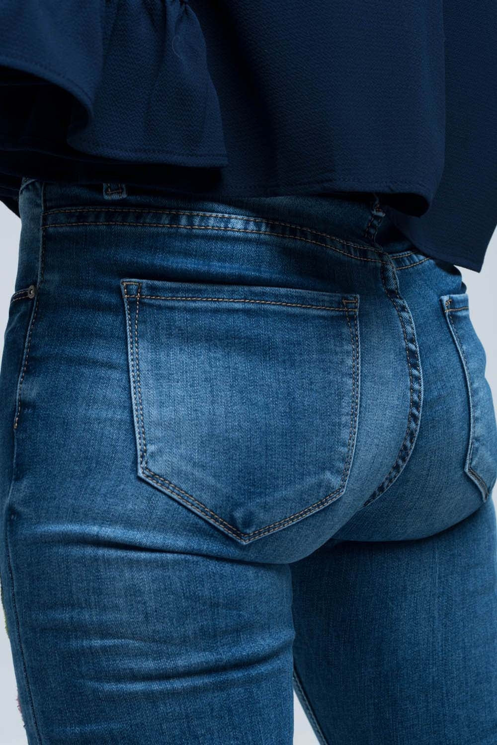 Blue skinny jean with embroideries - Denim