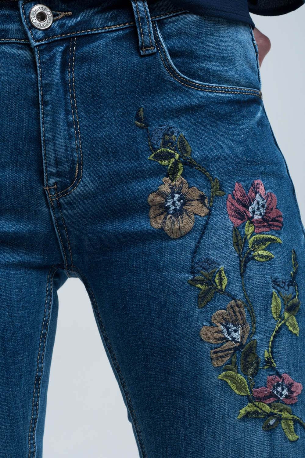 Blue skinny jean with embroideries - Denim