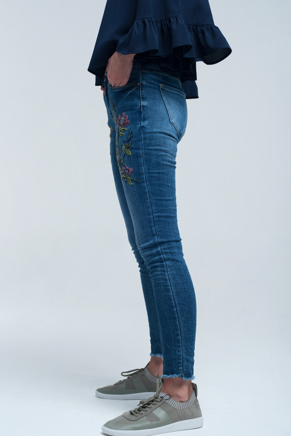 Blue skinny jean with embroideries - Denim