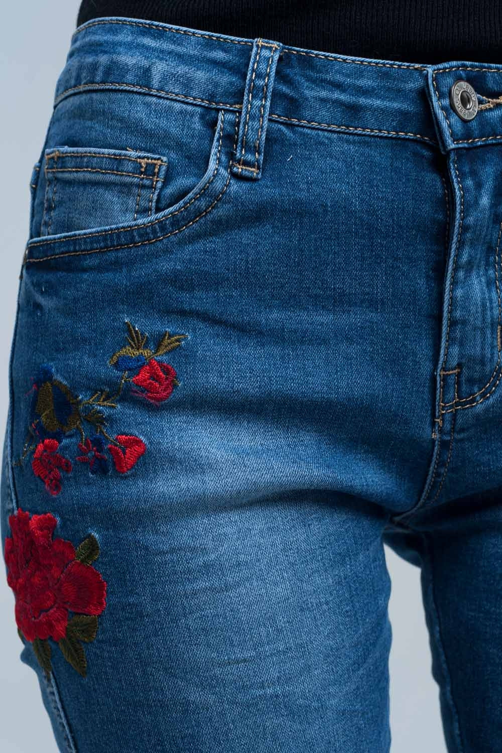 Skinny jean embroidered detail - Denim