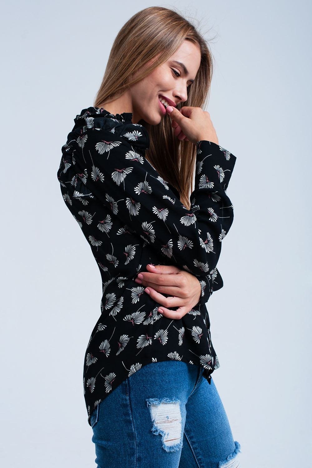 Black floral printed shirt - Shirts