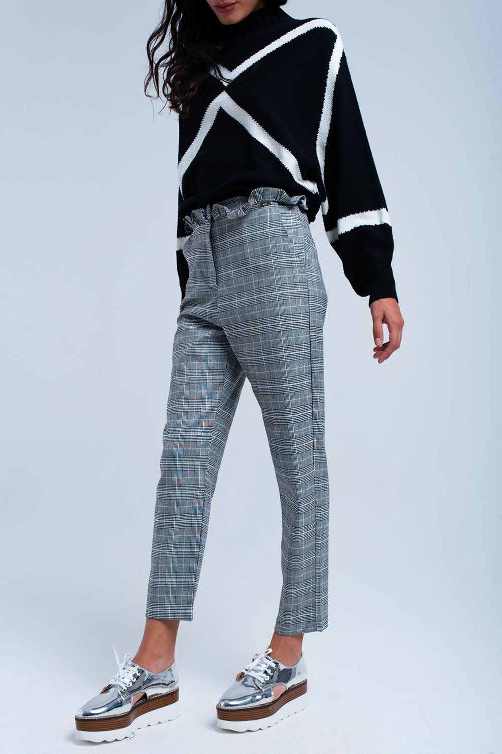 Grey tartan pattern trousers - trousers