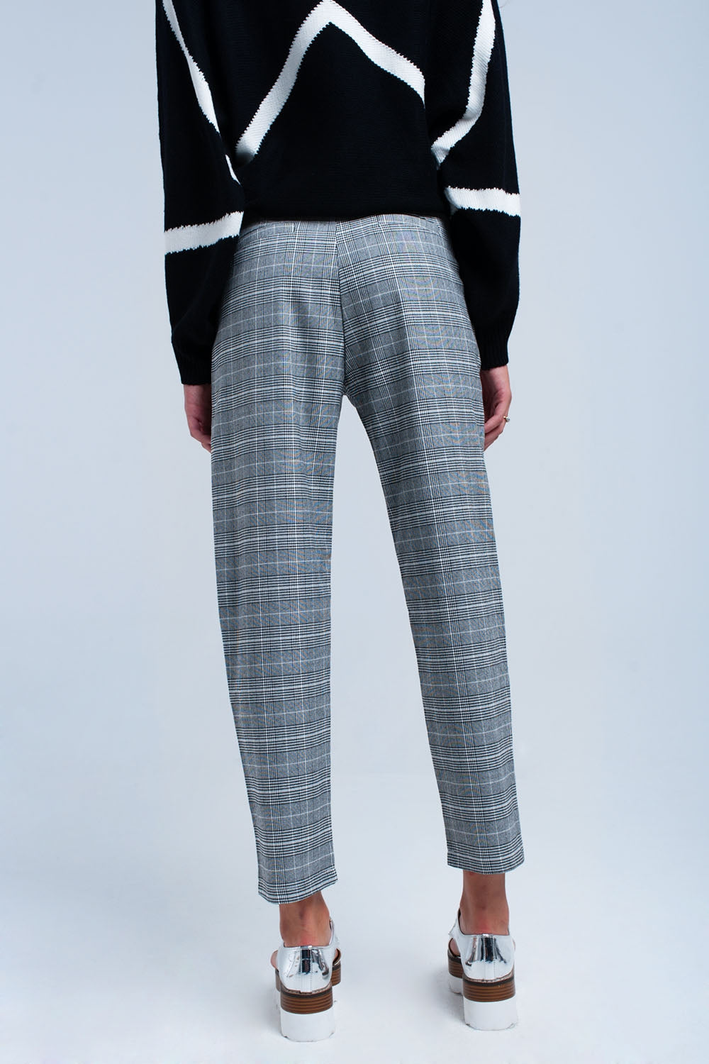 Grey tartan pattern trousers - trousers