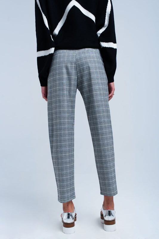 Grey tartan pattern trousers - trousers