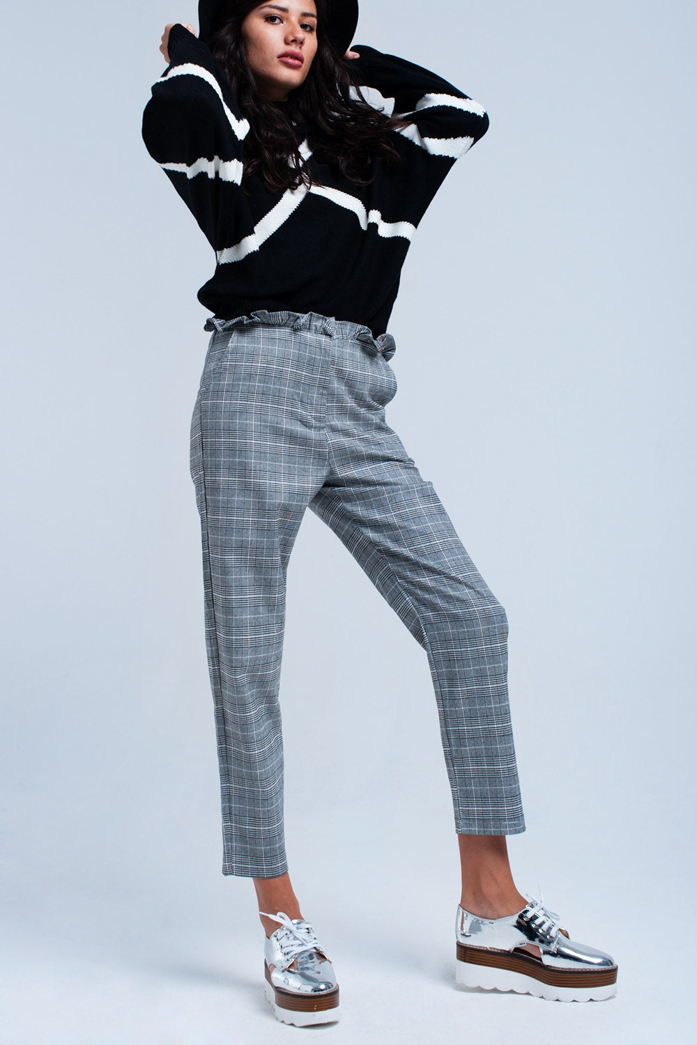 Grey tartan pattern trousers - trousers