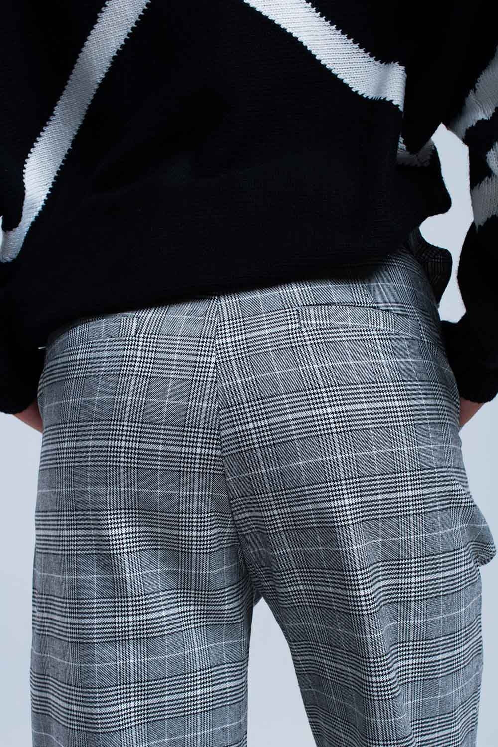 Grey tartan pattern trousers - trousers