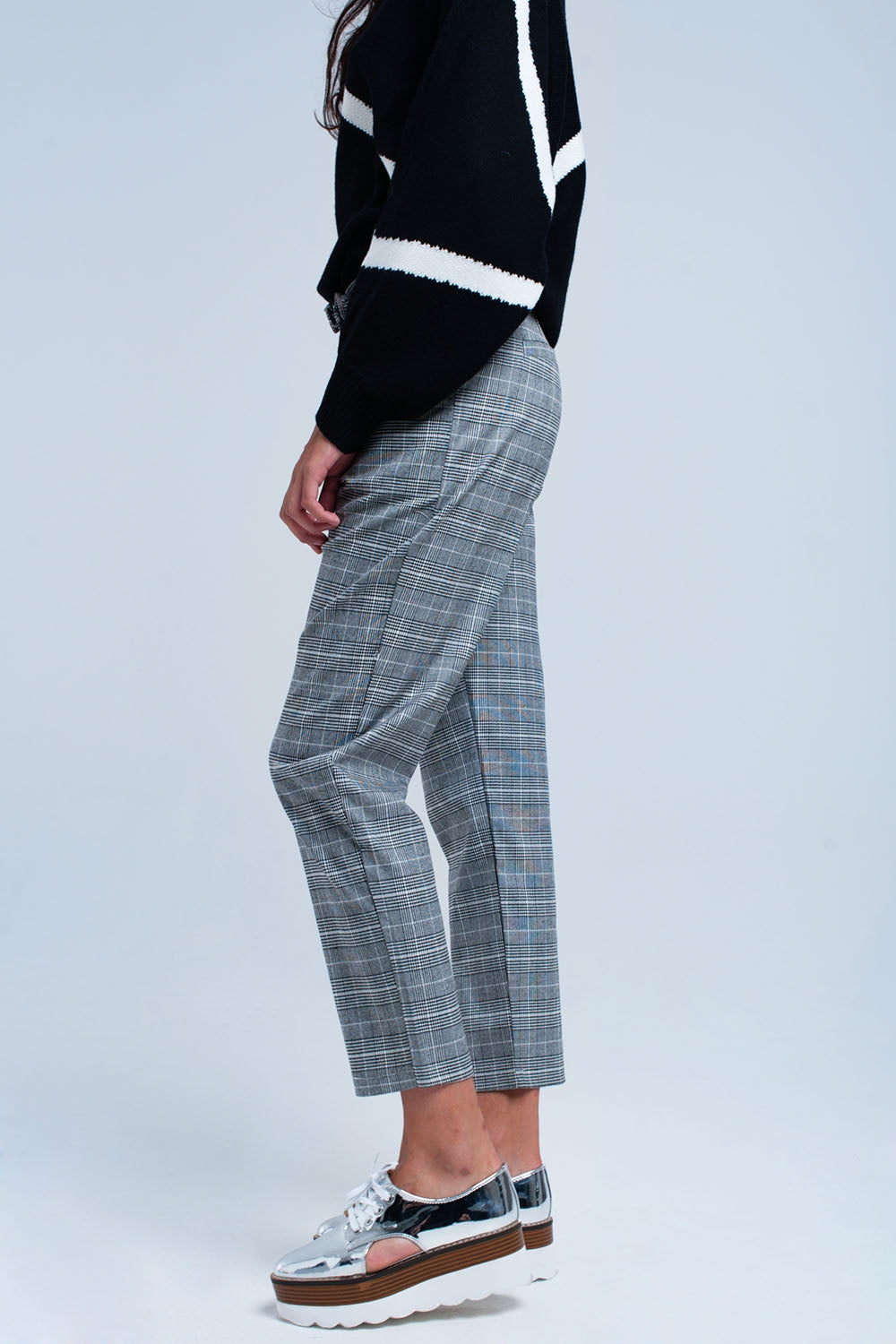Grey tartan pattern trousers - trousers