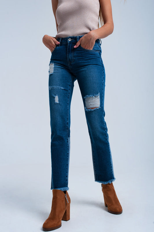 Worn straight jeans - Denim