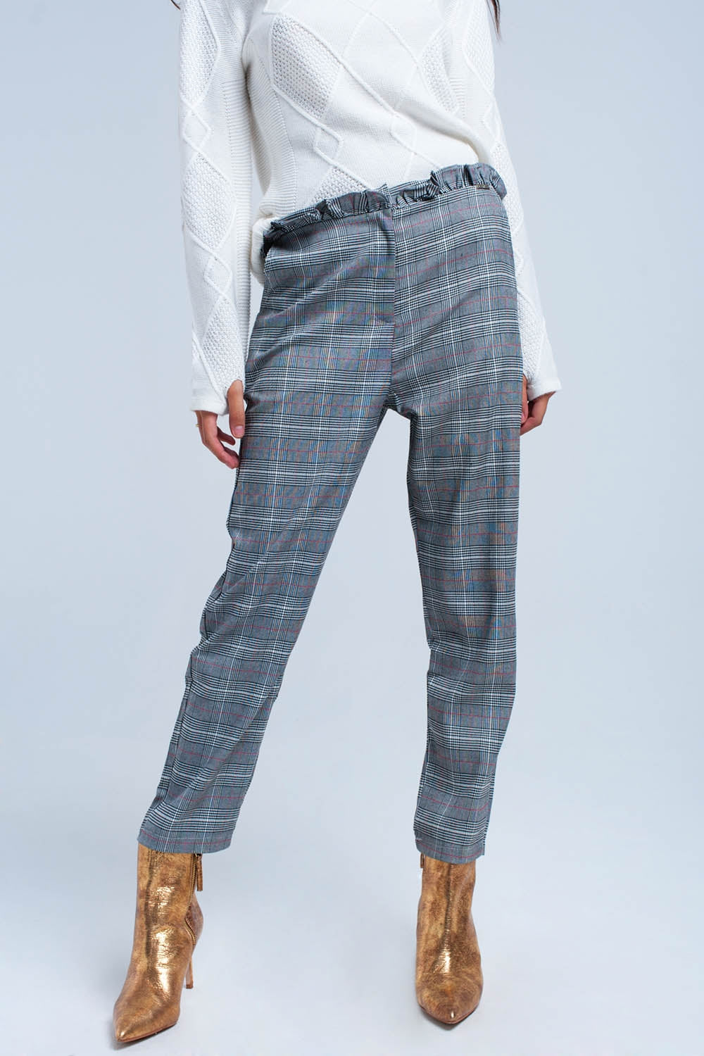 Red tartan pattern trousers - trousers