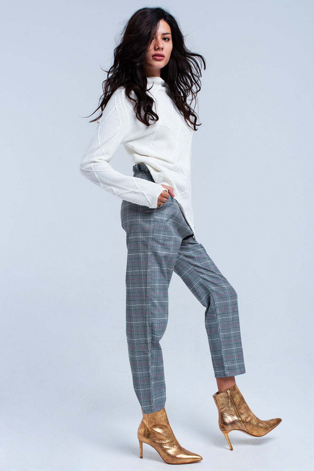 Red tartan pattern trousers - trousers