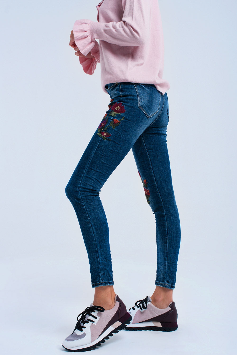 Skinny jeans with flowers - Denim