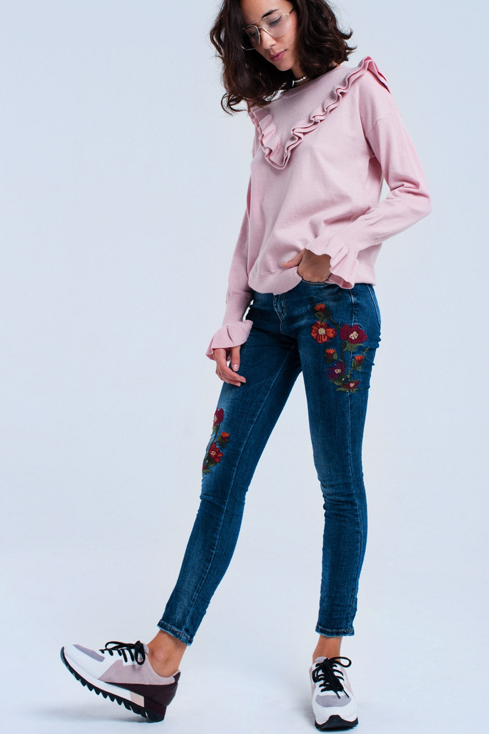 Skinny jeans with flowers - Denim