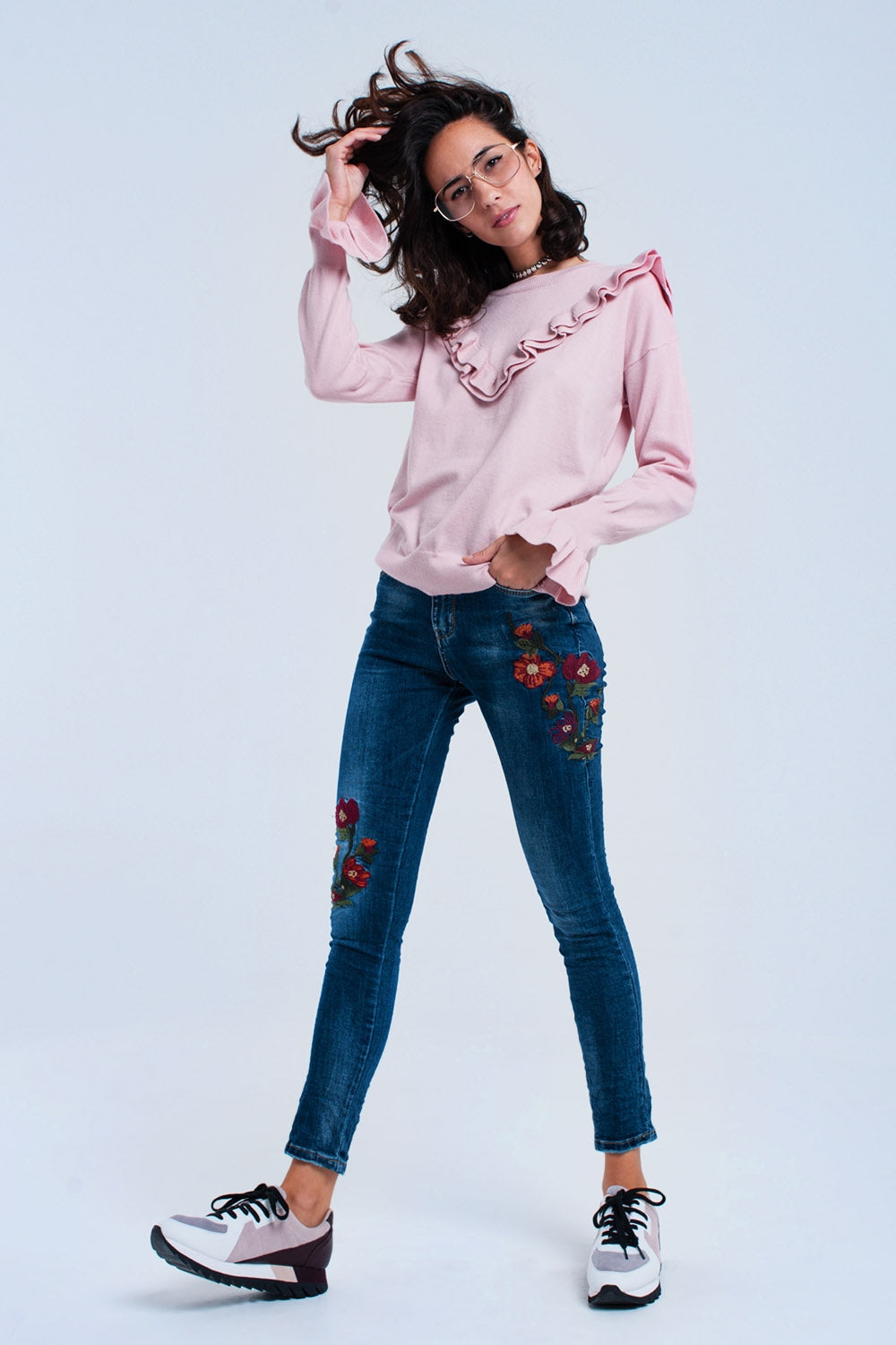 Skinny jeans with flowers - Denim