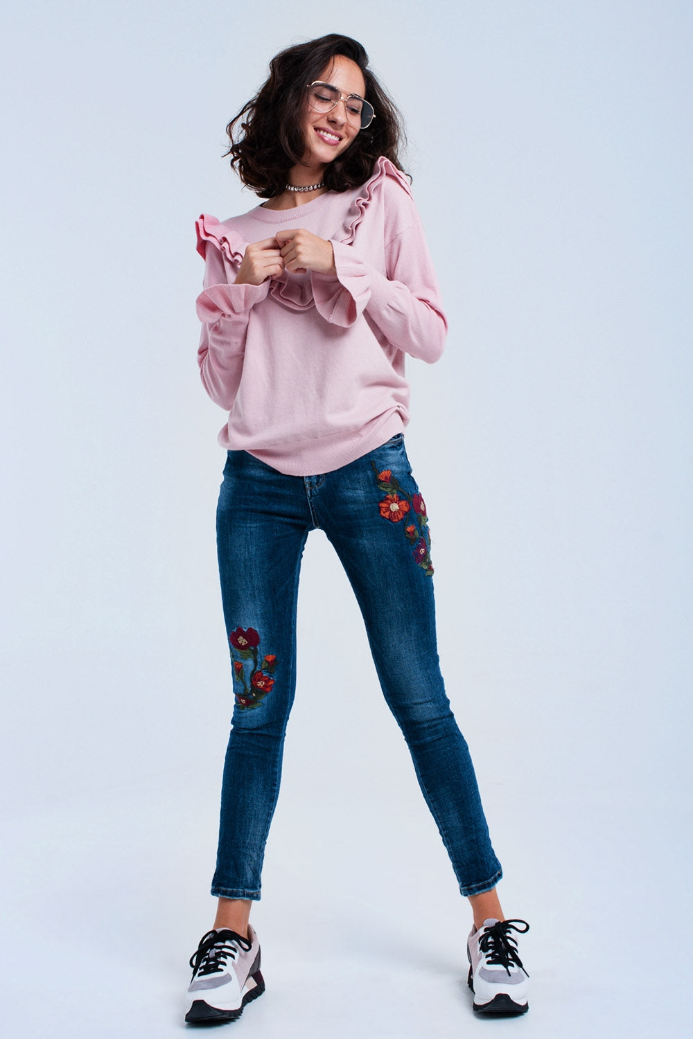 Skinny jeans with flowers - Denim