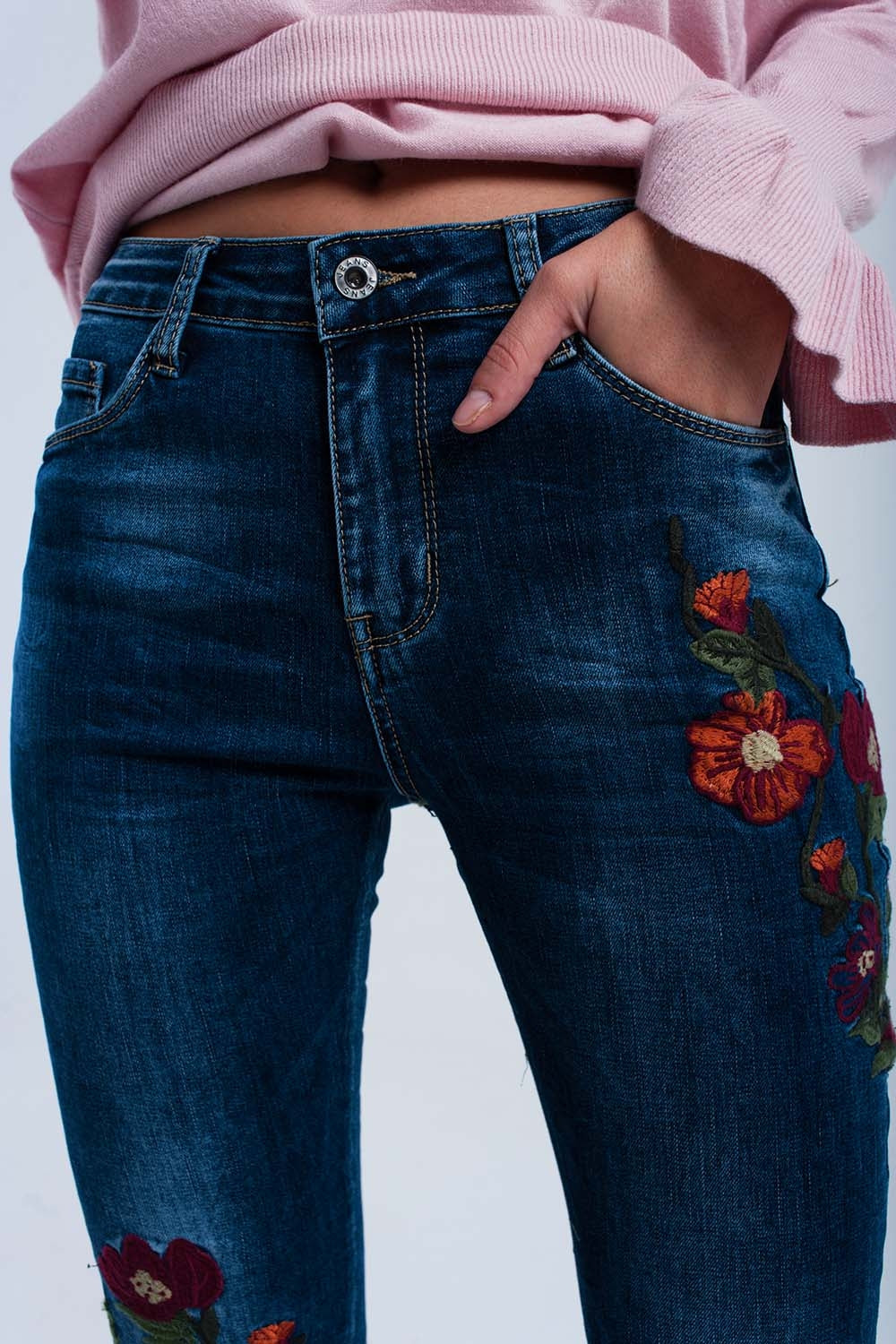 Skinny jeans with flowers - Denim