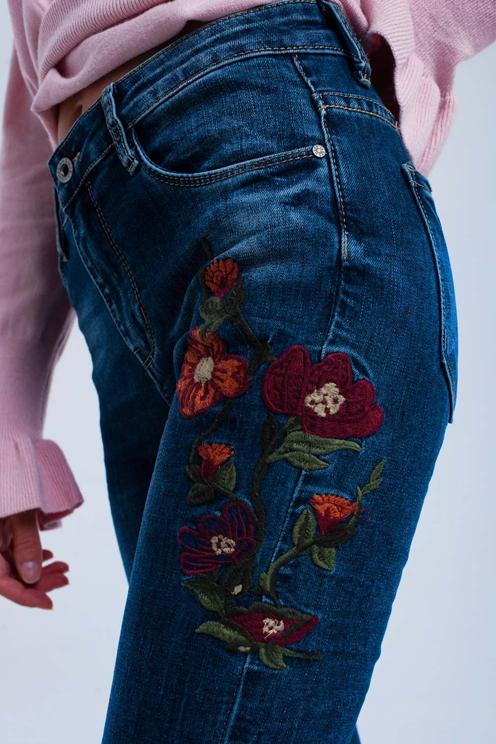 Skinny jeans with flowers - Denim