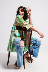 3/4 sleeve mini dress in green