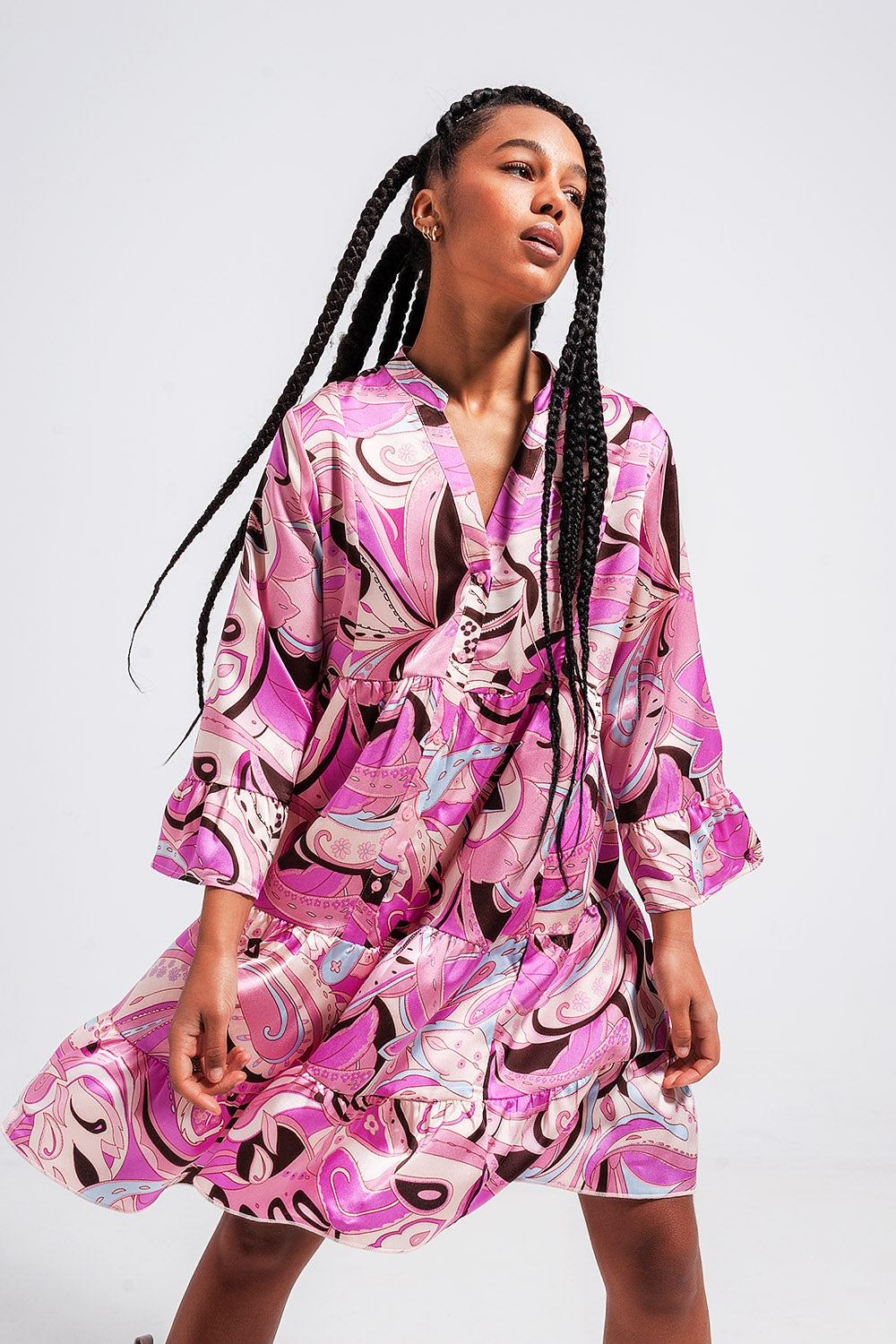 3/4 sleeve mini dress in pink - Dresses