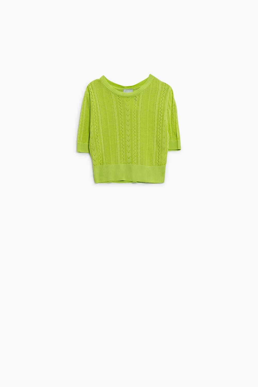 3/4 sleeves green knit sweater with zig zag stripes details - Jumpers