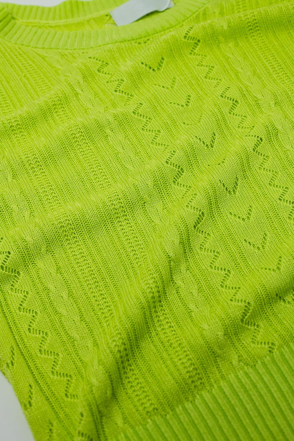 3/4 sleeves green knit sweater with zig zag stripes details - Jumpers