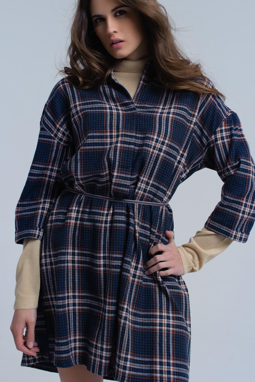 Robe midi à carreaux marine