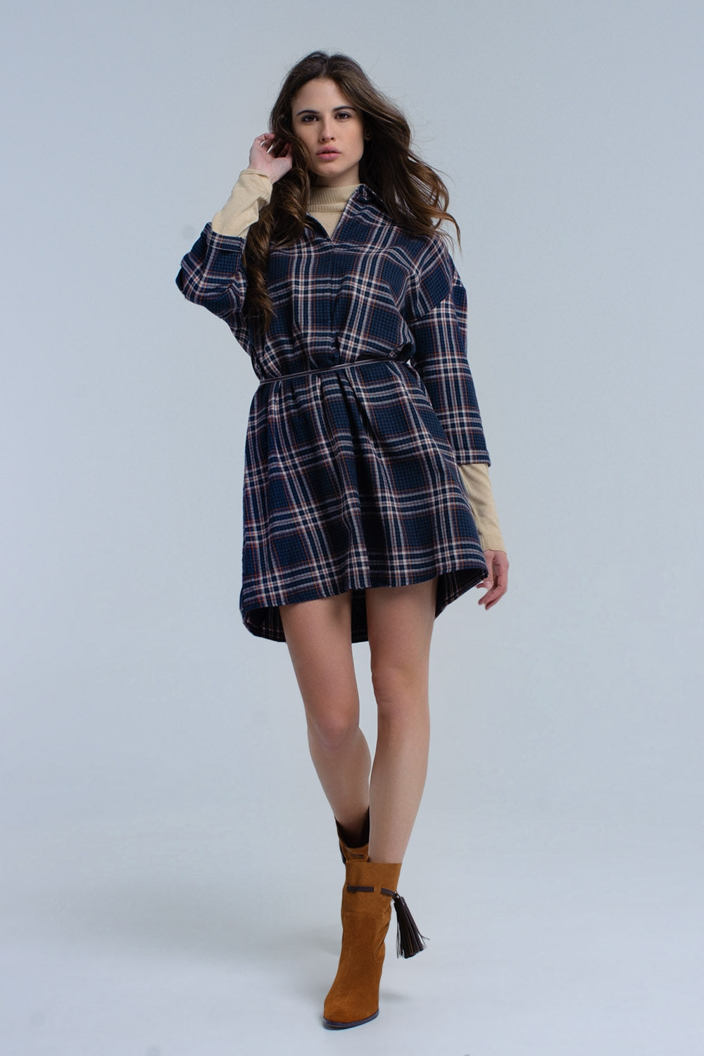 Robe midi à carreaux marine